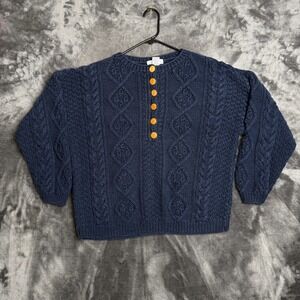 Cardigan Essentials Fisherman Medium Blue Long Sleeve Express Knit Sweater